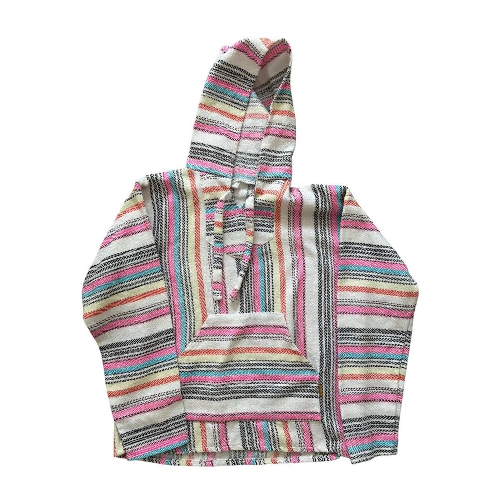 Molina Baja Hoodie Mexican Pullover Striped Pink Blue Boho Surf Festival